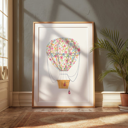 Premium Poster of Bright Floral Hot Air Balloon Wall Art Posters