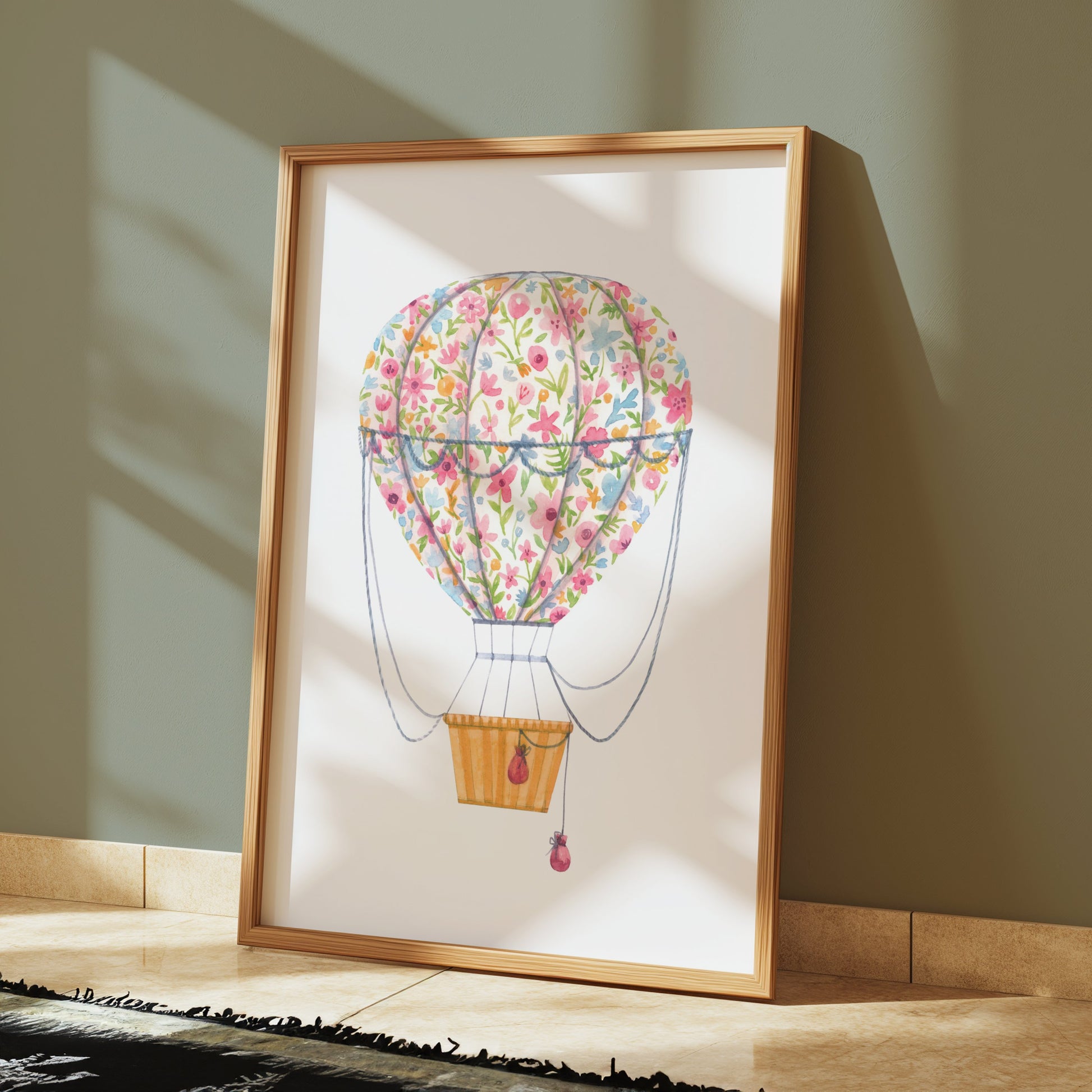 Premium Poster of Bright Floral Hot Air Balloon Wall Art Posters
