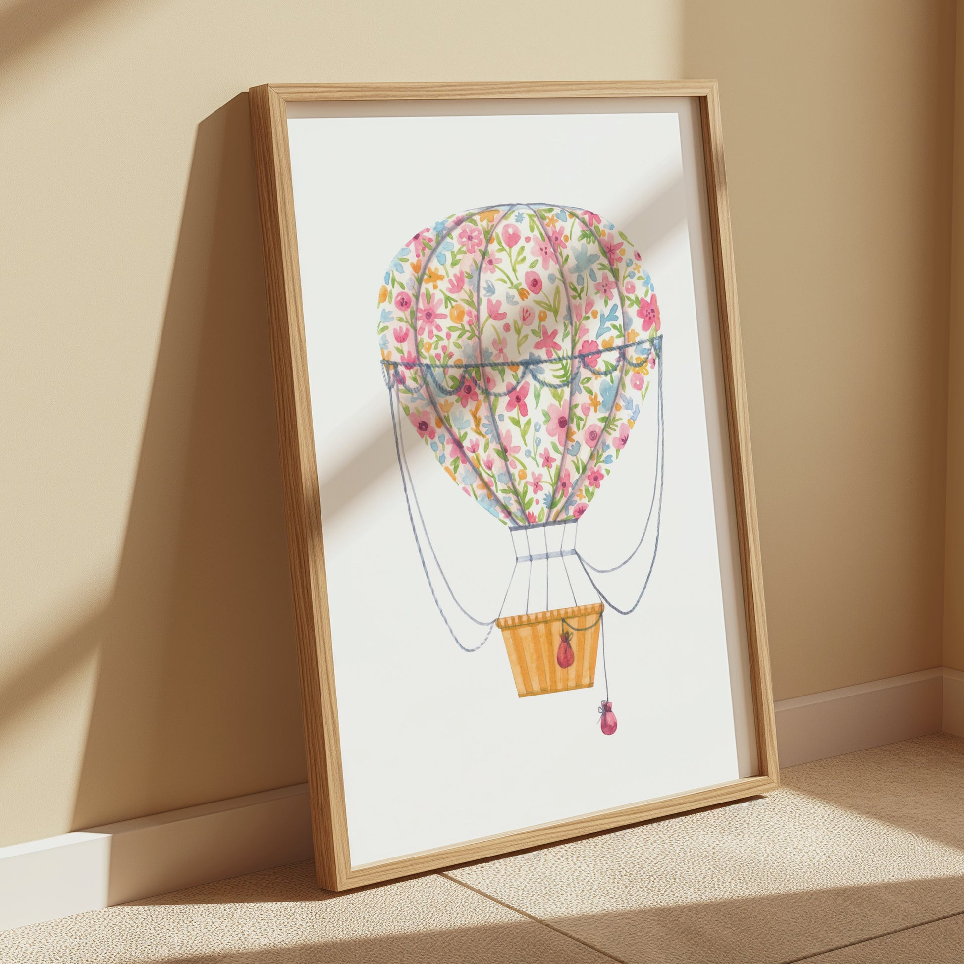 Premium Poster of Bright Floral Hot Air Balloon Wall Art Posters