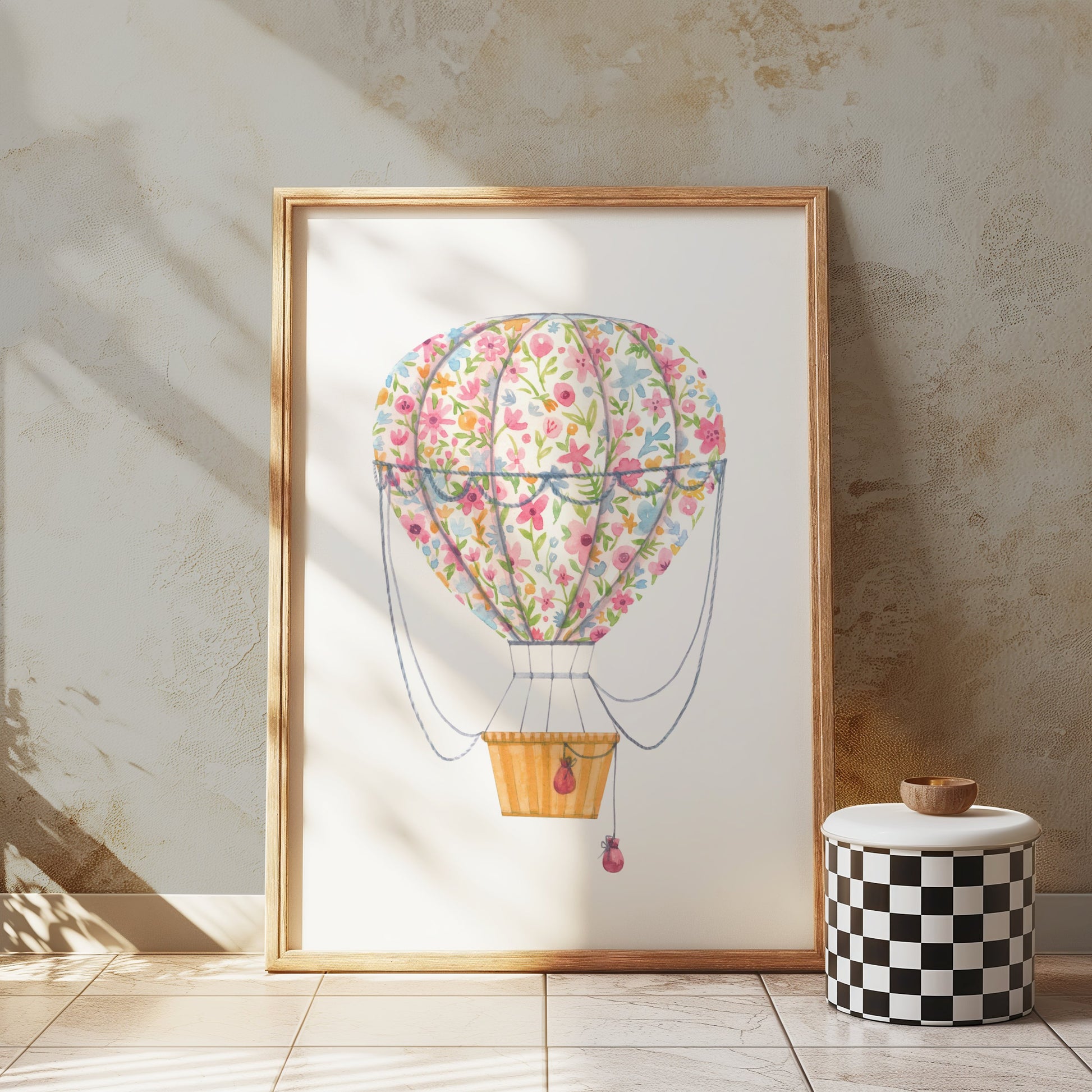 Premium Poster of Bright Floral Hot Air Balloon Wall Art Posters
