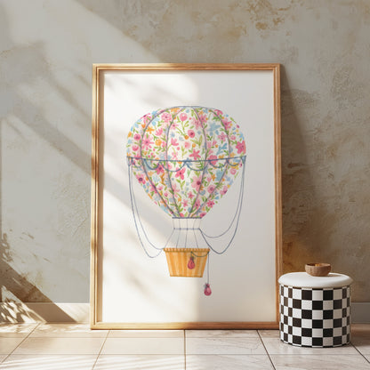 Premium Poster of Bright Floral Hot Air Balloon Wall Art Posters