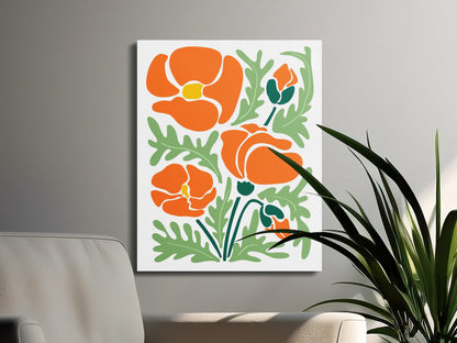 Premium Poster of Bright Orange Poppy Flower Floral Wall Art Canvas Wraps