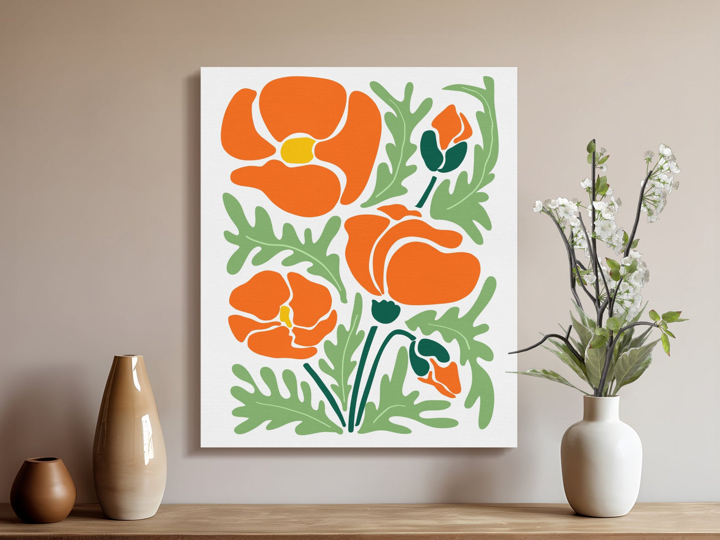 Premium Poster of Bright Orange Poppy Flower Floral Wall Art Canvas Wraps