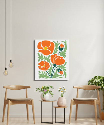Premium Poster of Bright Orange Poppy Flower Floral Wall Art Canvas Wraps