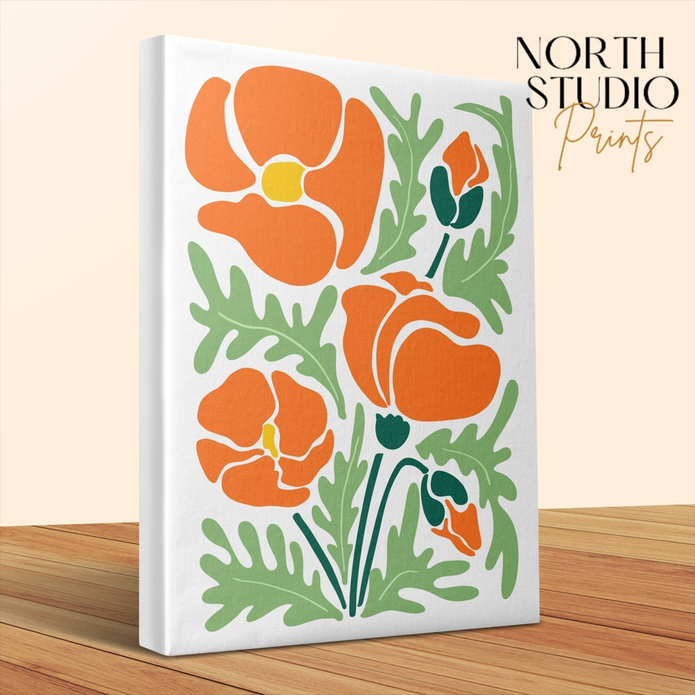 Premium Poster of Bright Orange Poppy Flower Floral Wall Art Canvas Wraps