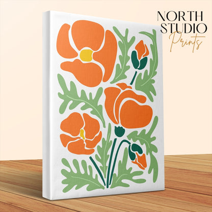 Premium Poster of Bright Orange Poppy Flower Floral Wall Art Canvas Wraps