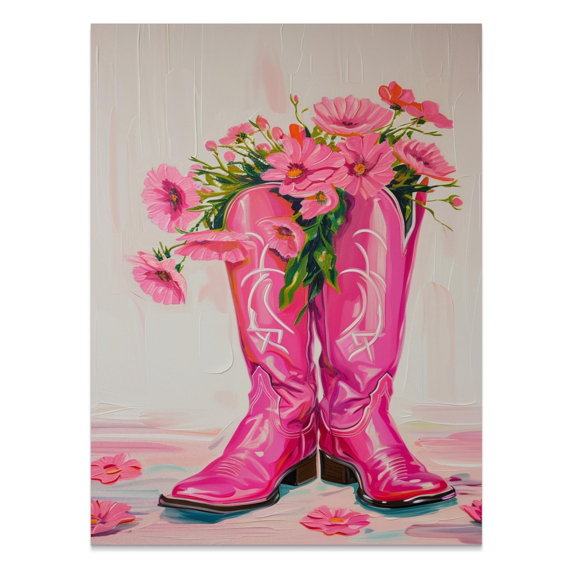 Premium Poster of Bright Pink Boots with Flowers Decorative Posters