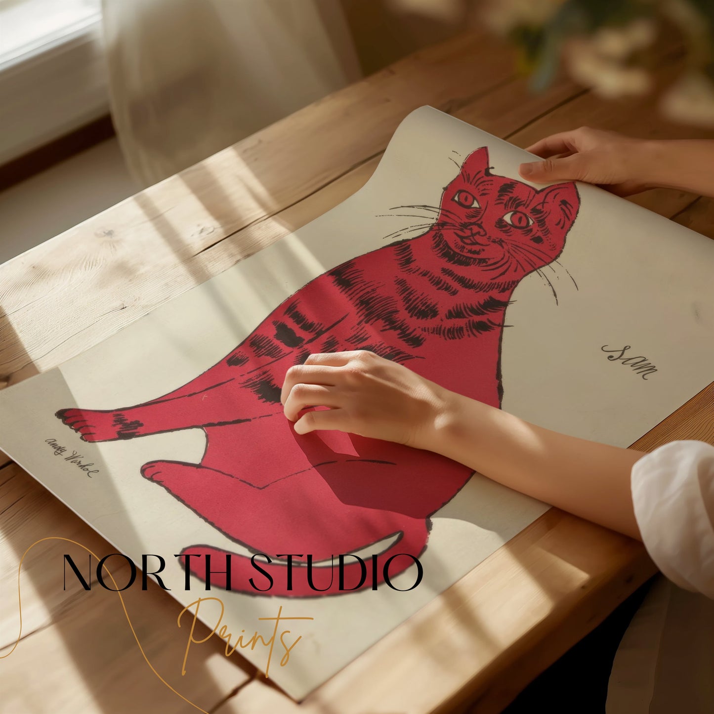 Premium Poster of Bright Red Cat Illustration Sam Vintage Art Posters