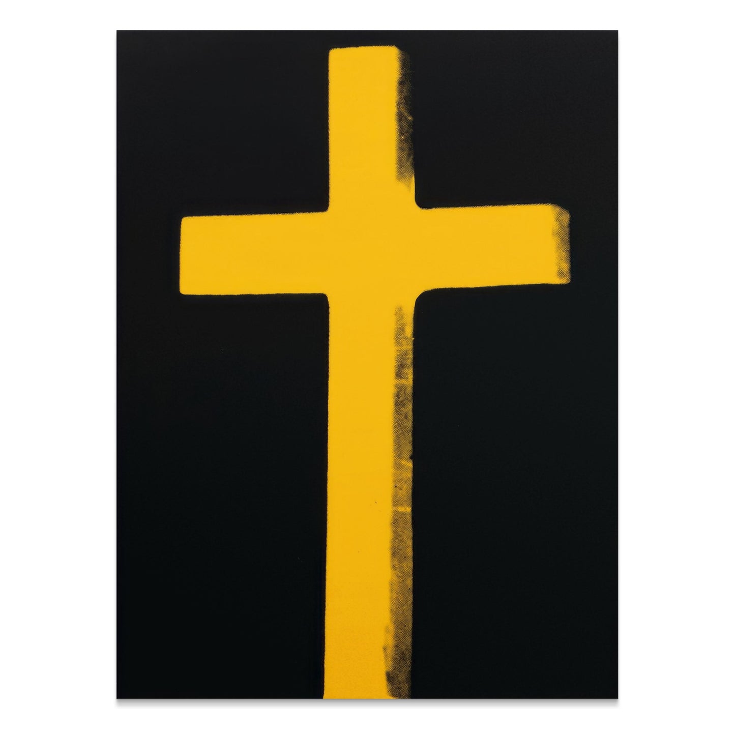 Premium Poster of Bright Yellow Cross on Black Background Art Posters