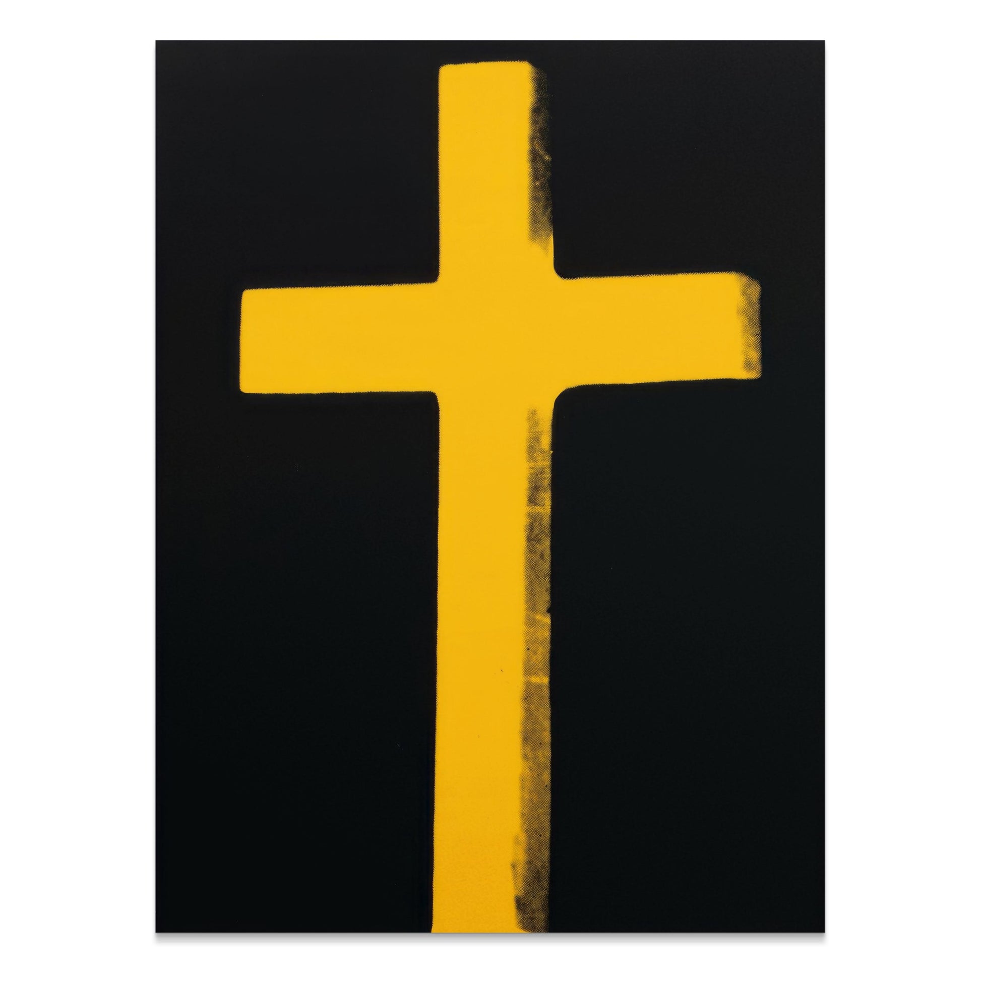 Premium Poster of Bright Yellow Cross on Black Background Art Posters