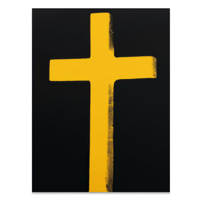 Premium Poster of Bright Yellow Cross on Black Background Art Posters