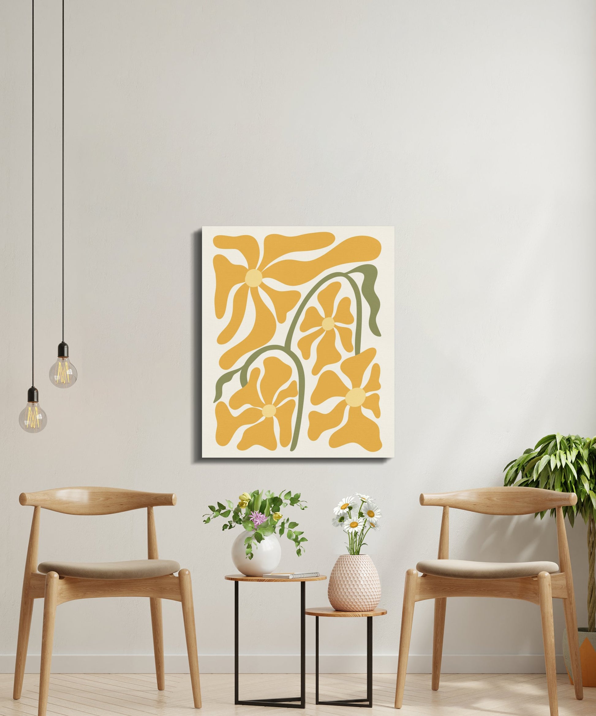 Premium Poster of Bright Yellow Flower Design Floral Wall Art Canvas Wraps