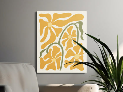 Premium Poster of Bright Yellow Flower Design Floral Wall Art Canvas Wraps