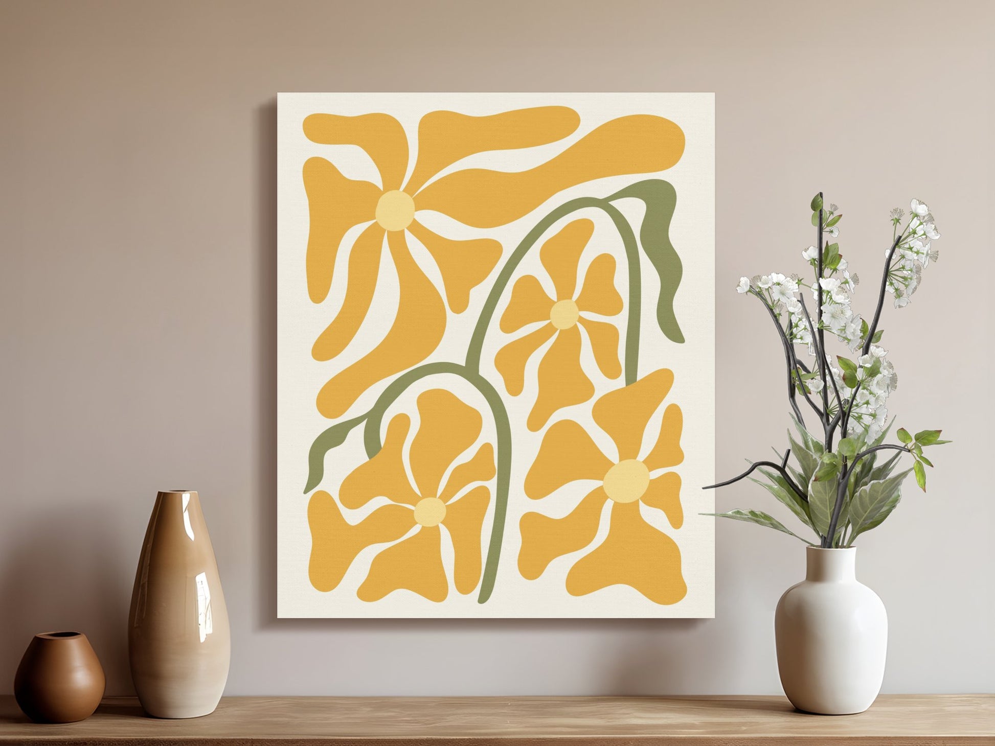 Premium Poster of Bright Yellow Flower Design Floral Wall Art Canvas Wraps