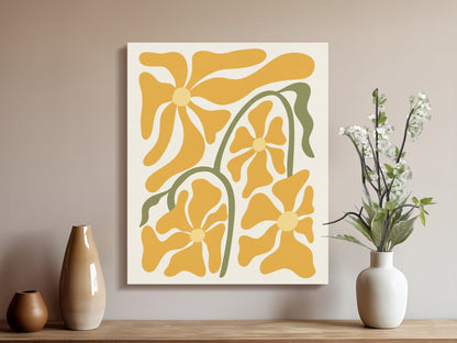 Premium Poster of Bright Yellow Flower Design Floral Wall Art Canvas Wraps