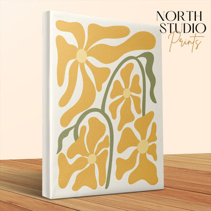 Premium Poster of Bright Yellow Flower Design Floral Wall Art Canvas Wraps