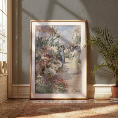 Premium Poster of Bright and Colorful Flower Market Scene Posters