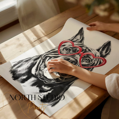 Premium Poster of Bulldog With Red Heart Shaped Glasses Wall Art Posters