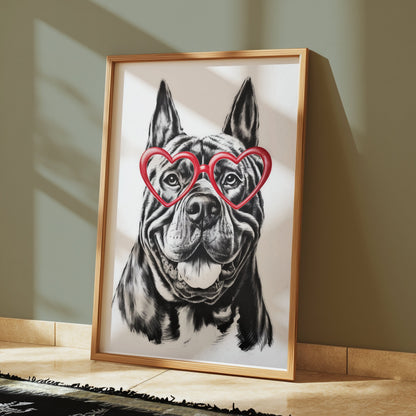 Premium Poster of Bulldog With Red Heart Shaped Glasses Wall Art Posters