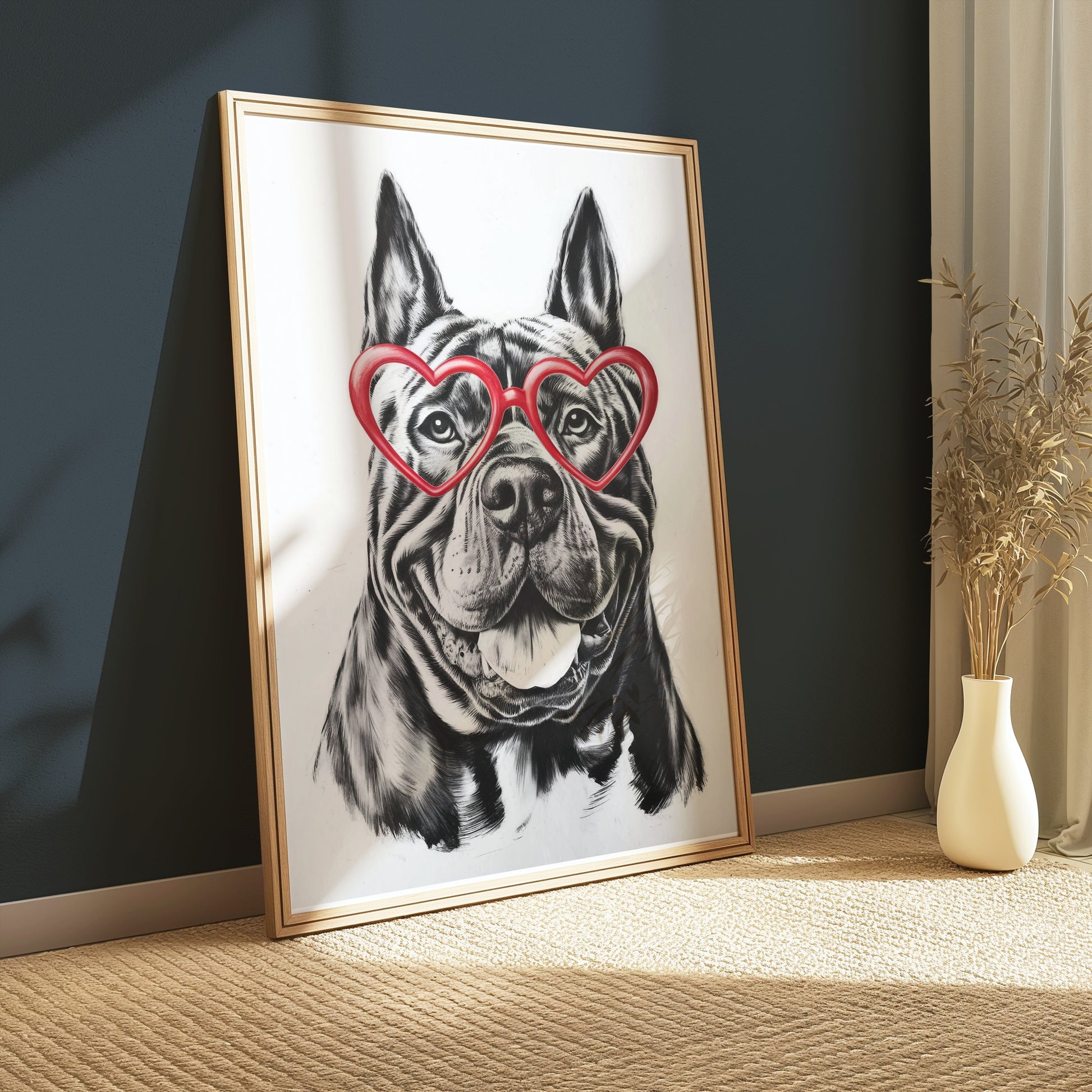 Premium Poster of Bulldog With Red Heart Shaped Glasses Wall Art Posters
