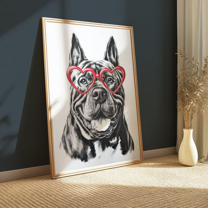Premium Poster of Bulldog With Red Heart Shaped Glasses Wall Art Posters