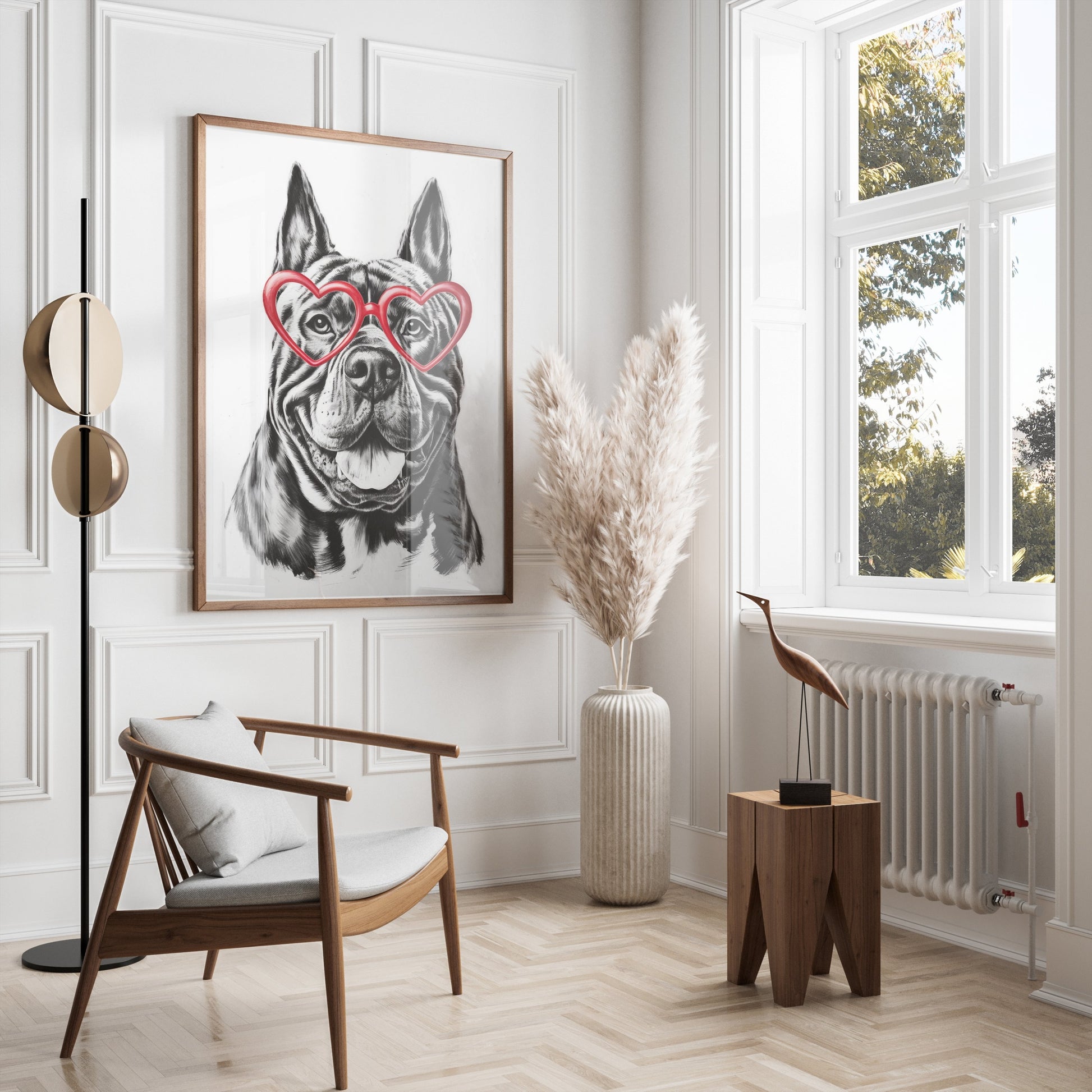 Premium Poster of Bulldog With Red Heart Shaped Glasses Wall Art Posters