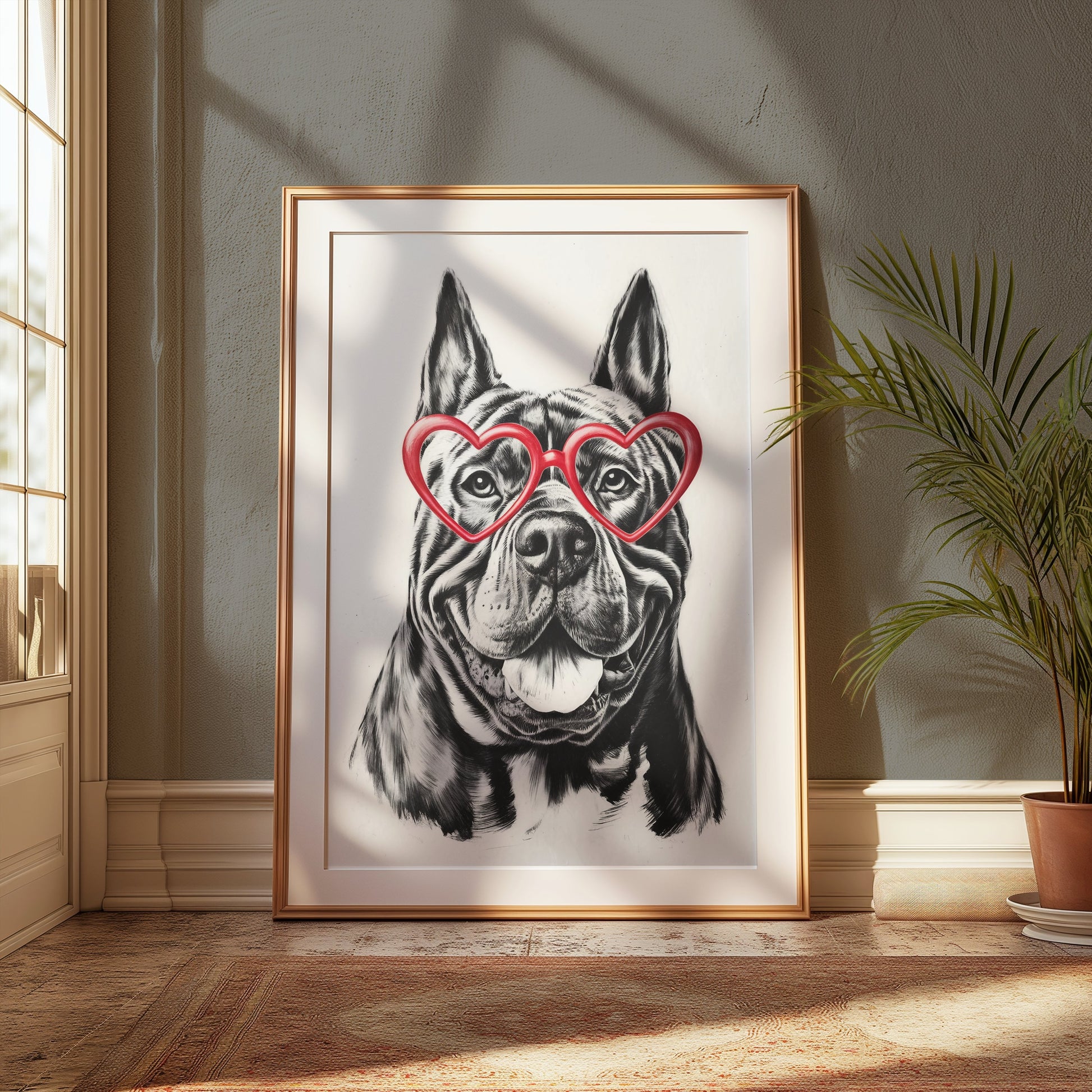 Premium Poster of Bulldog With Red Heart Shaped Glasses Wall Art Posters