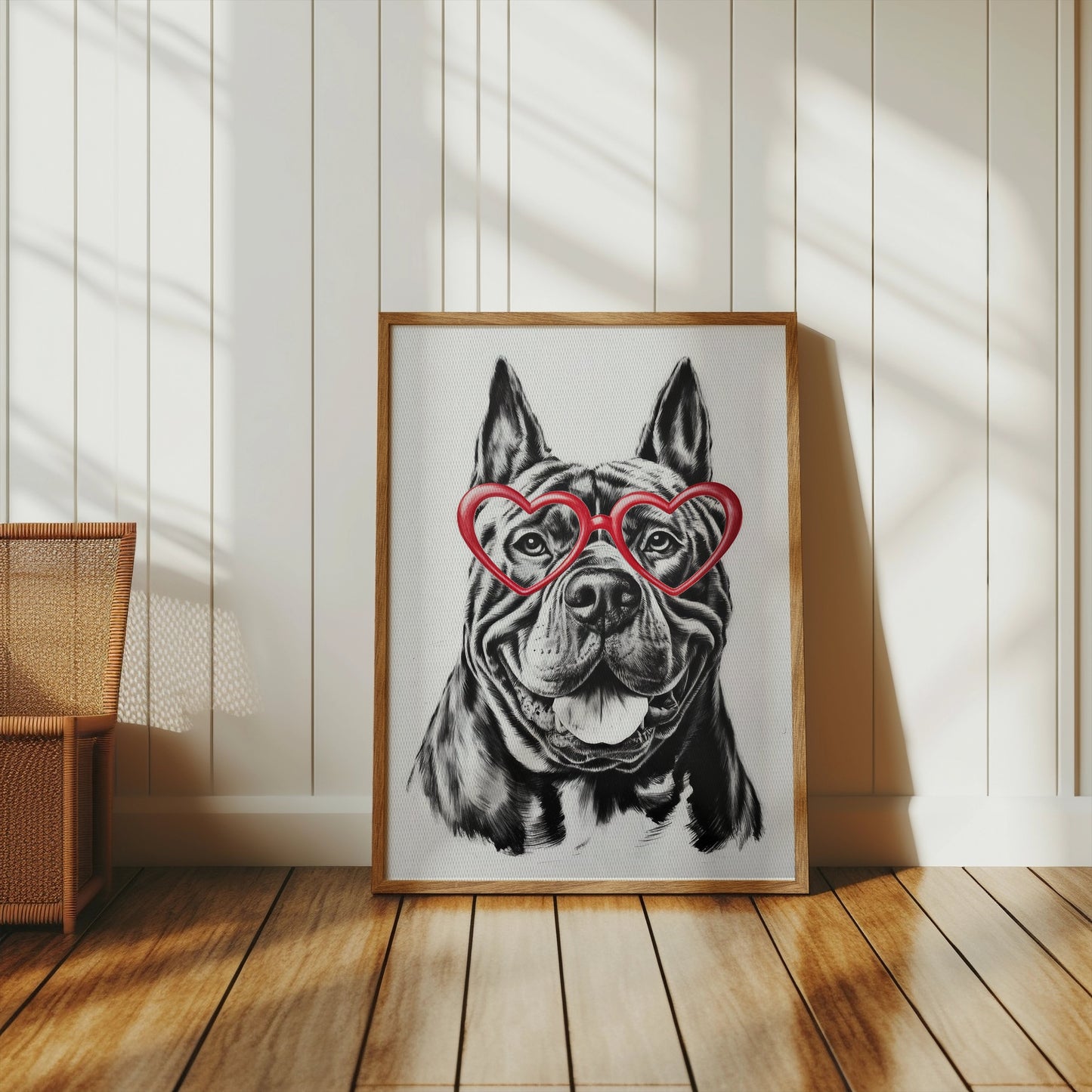 Premium Poster of Bulldog With Red Heart Shaped Glasses Wall Art Posters