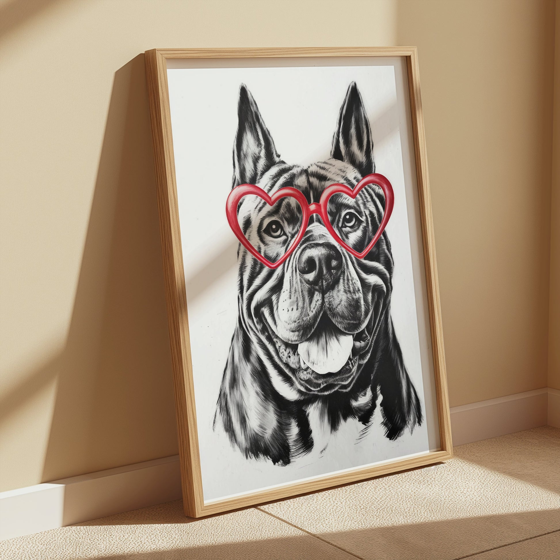 Premium Poster of Bulldog With Red Heart Shaped Glasses Wall Art Posters