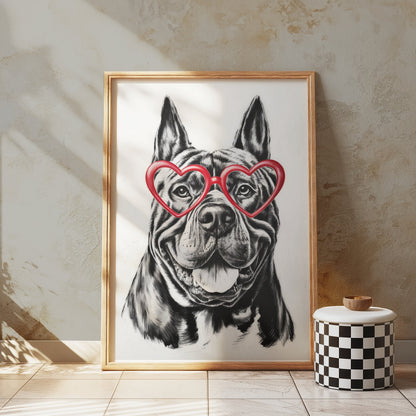Premium Poster of Bulldog With Red Heart Shaped Glasses Wall Art Posters