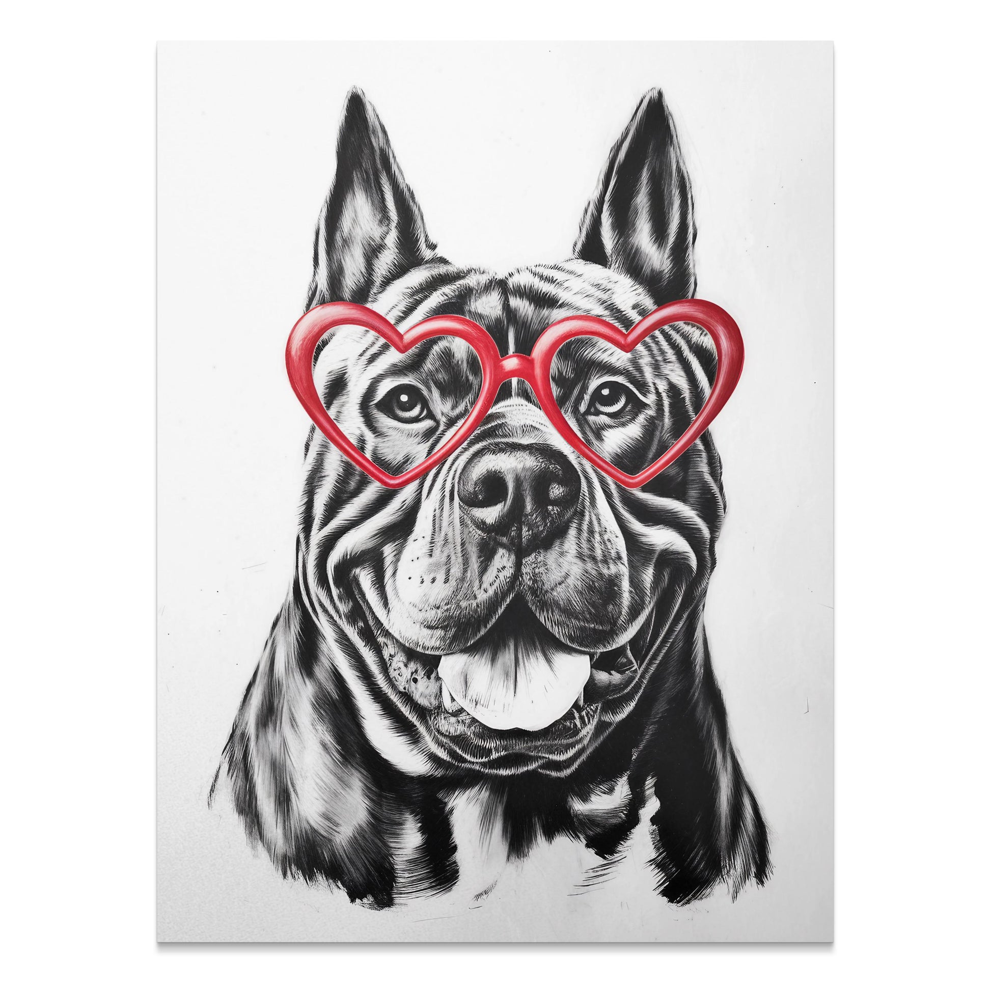 Premium Poster of Bulldog With Red Heart Shaped Glasses Wall Art Posters