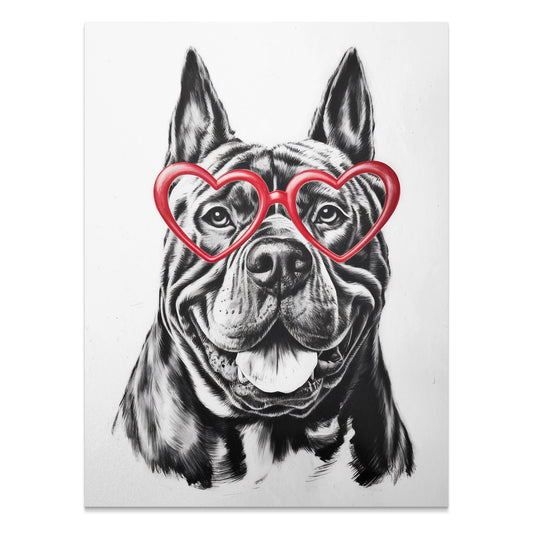 Premium Poster of Bulldog With Red Heart Shaped Glasses Wall Art Posters