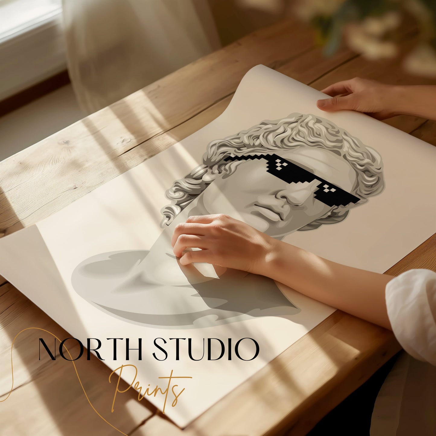 Premium Poster of Bust Statue with Sunglasses Cool Art Style Posters