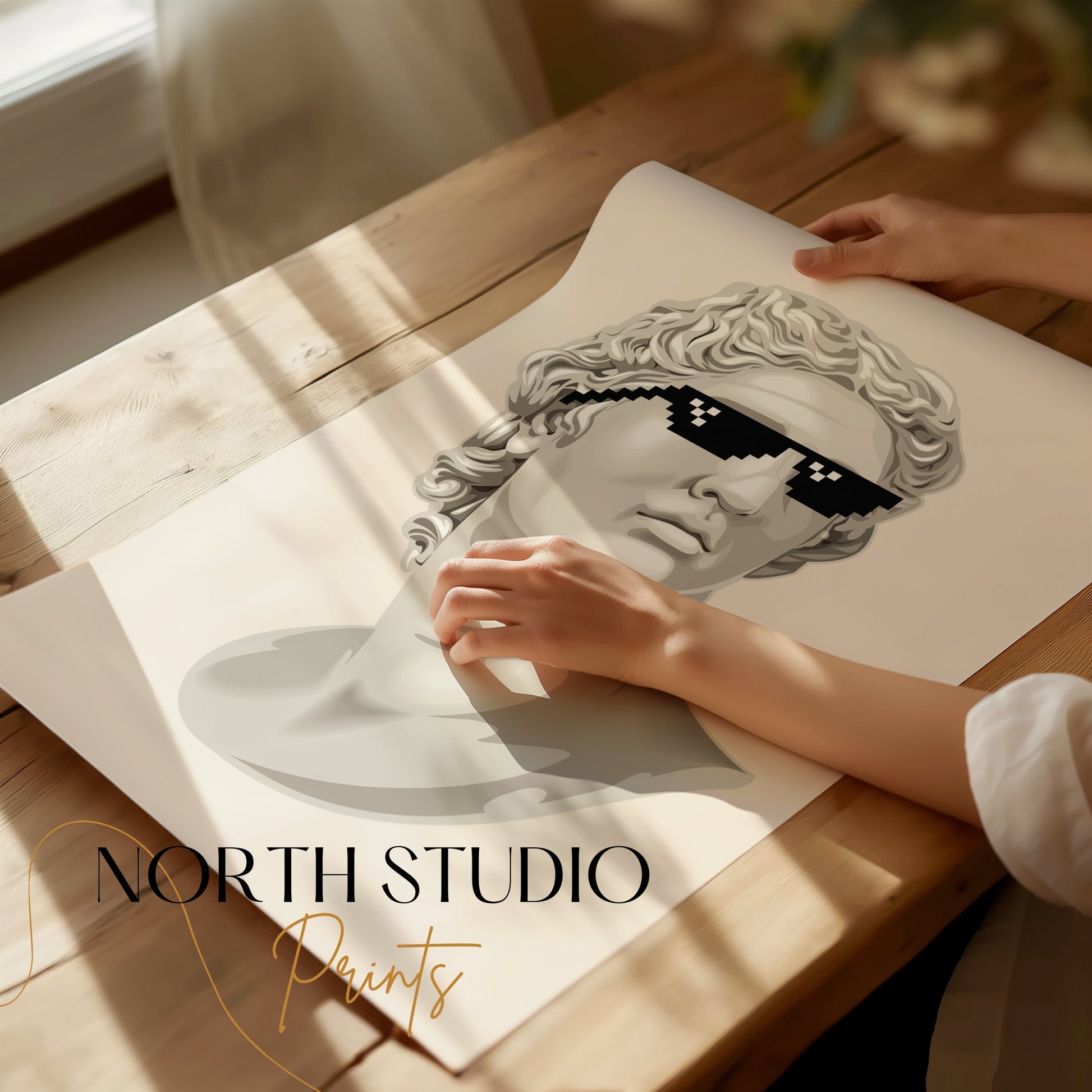 Premium Poster of Bust Statue with Sunglasses Cool Art Style Posters