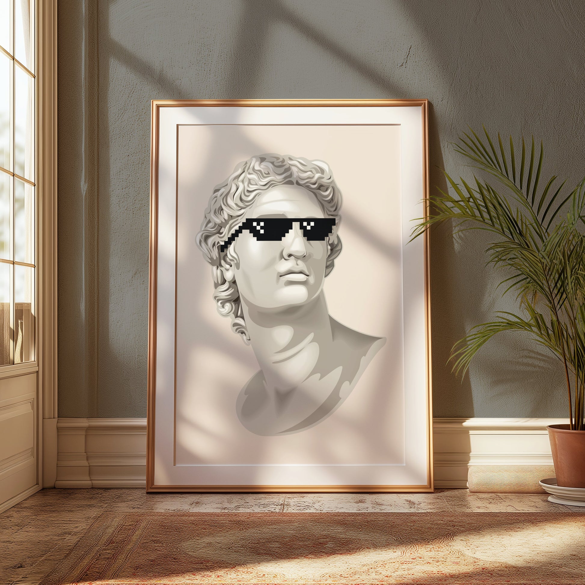 Premium Poster of Bust Statue with Sunglasses Cool Art Style Posters