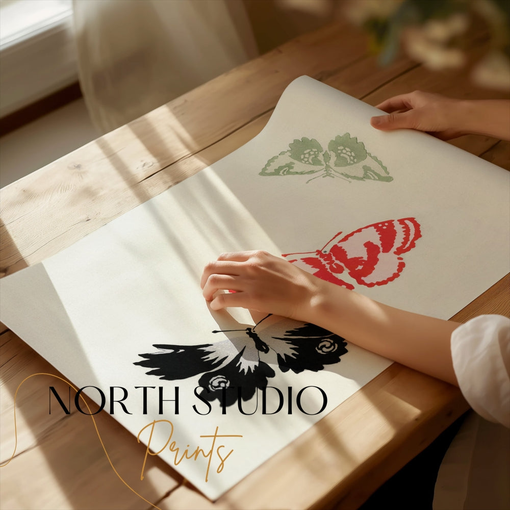 Premium Poster of Butterfly Flight Trio Japanese Art Prints Posters