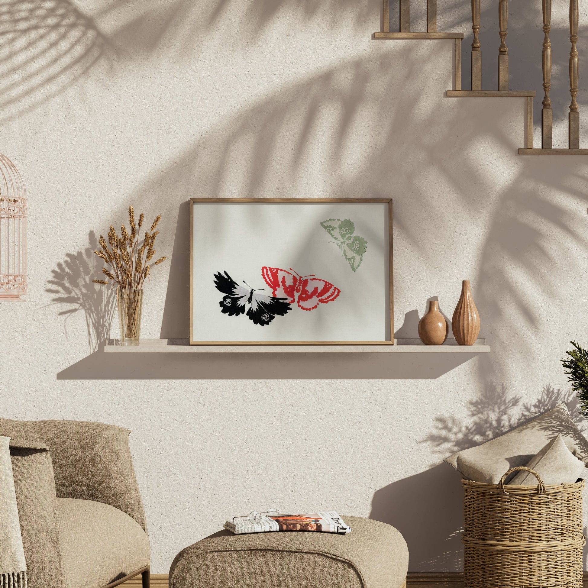 Premium Poster of Butterfly Flight Trio Japanese Art Prints Posters