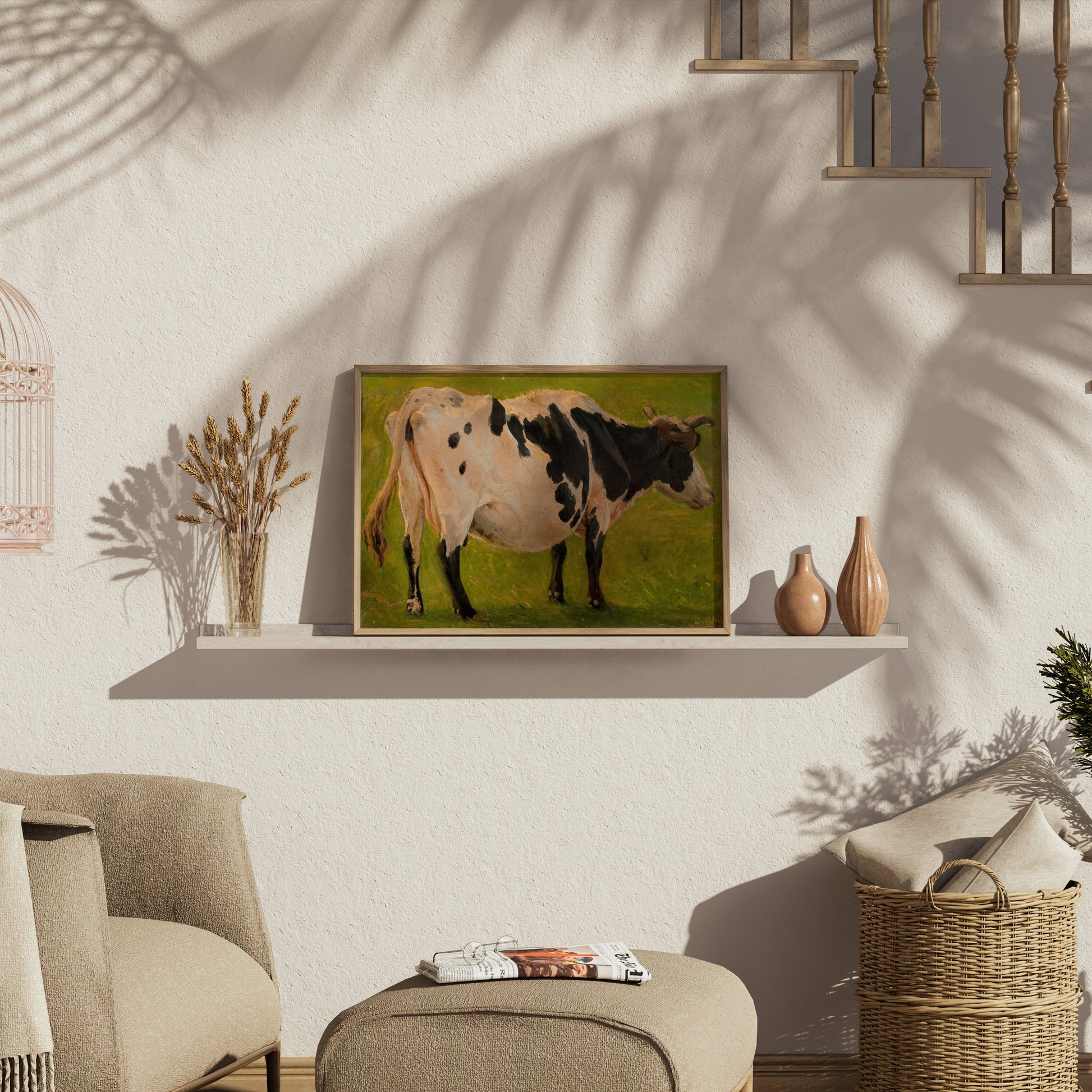 Premium Poster of Captivating Cow Artwork on a Field Painting Posters