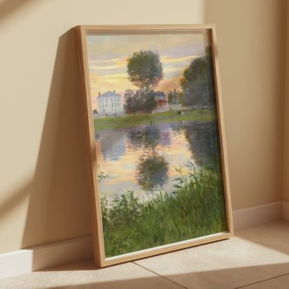 Premium Poster of Captivating Sunset Scenic Lake Reflection Art Print Posters