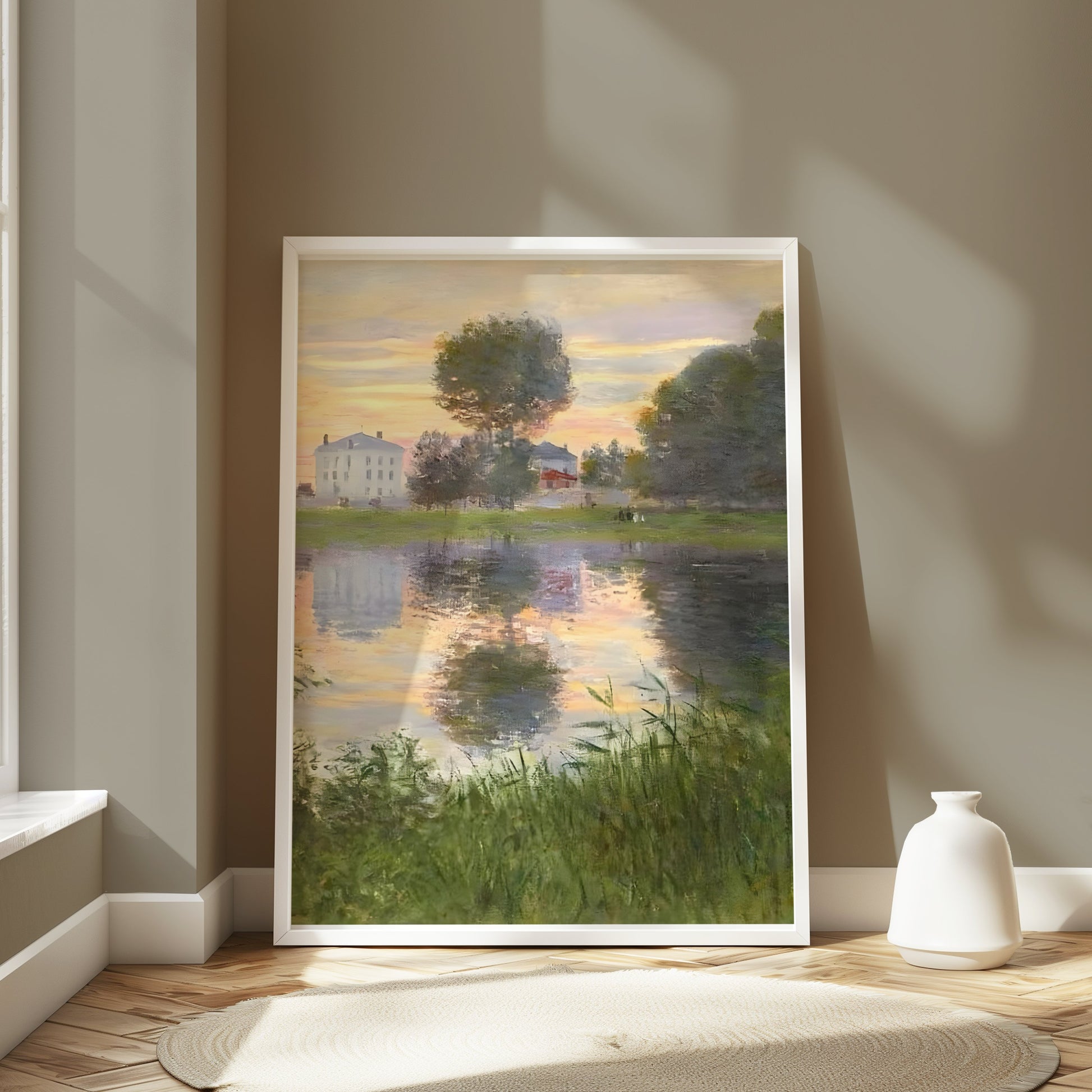 Premium Poster of Captivating Sunset Scenic Lake Reflection Art Print Posters