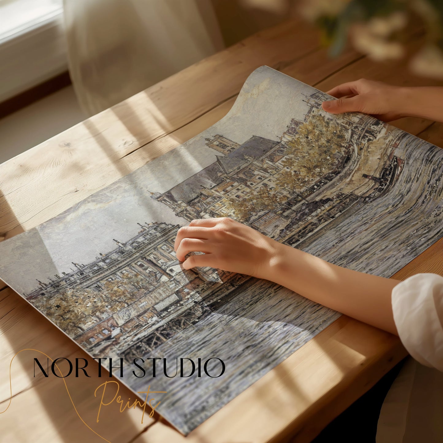 Premium Poster of Captivating Vintage Cityscape of River and Cathedral Posters
