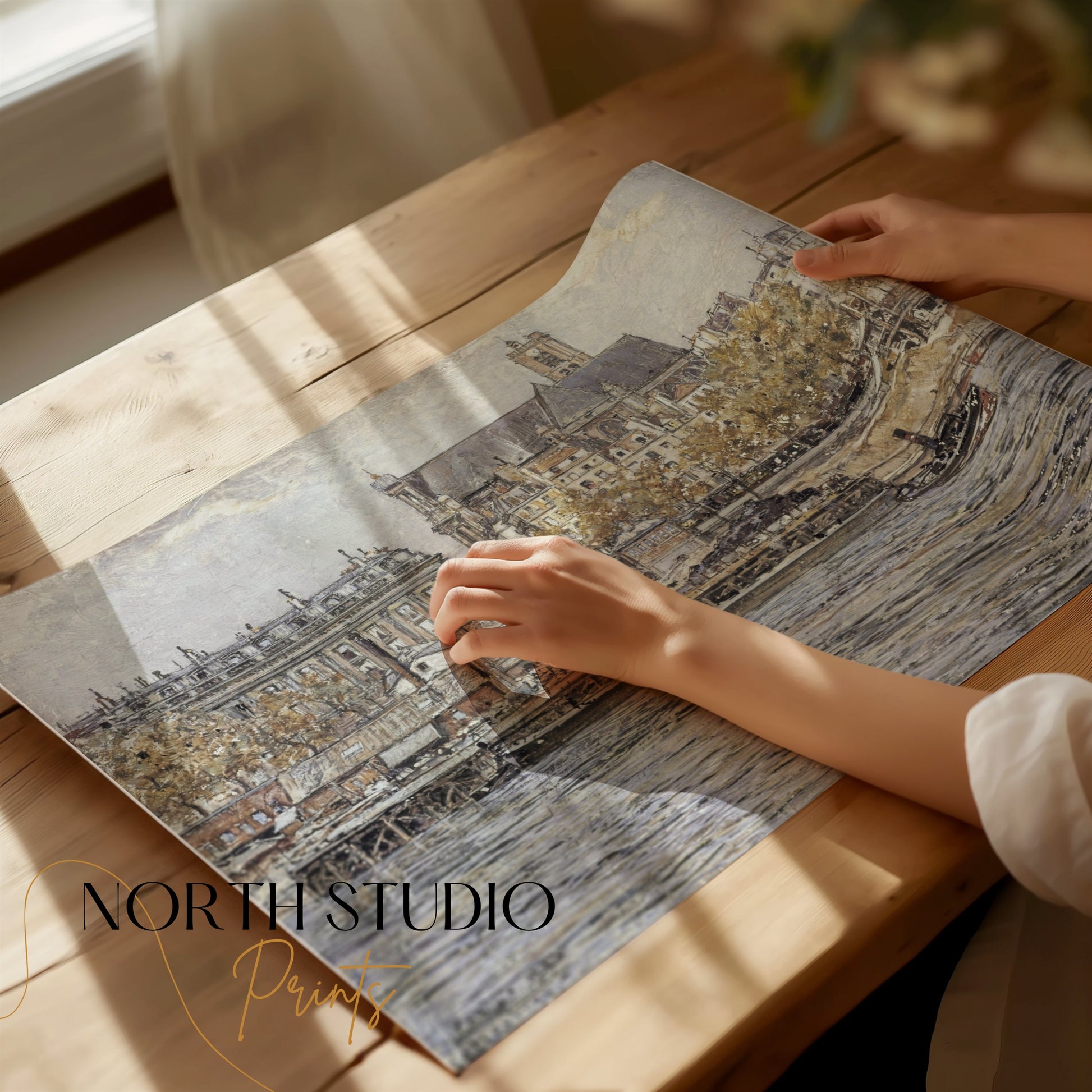 Premium Poster of Captivating Vintage Cityscape of River and Cathedral Posters