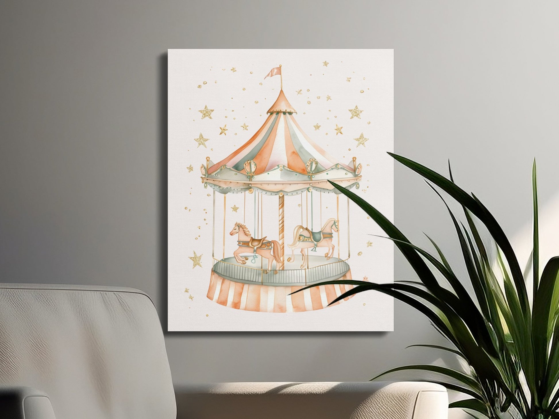 Premium Poster of Carousel and Stars Nursery Wall Art Canvas Wraps