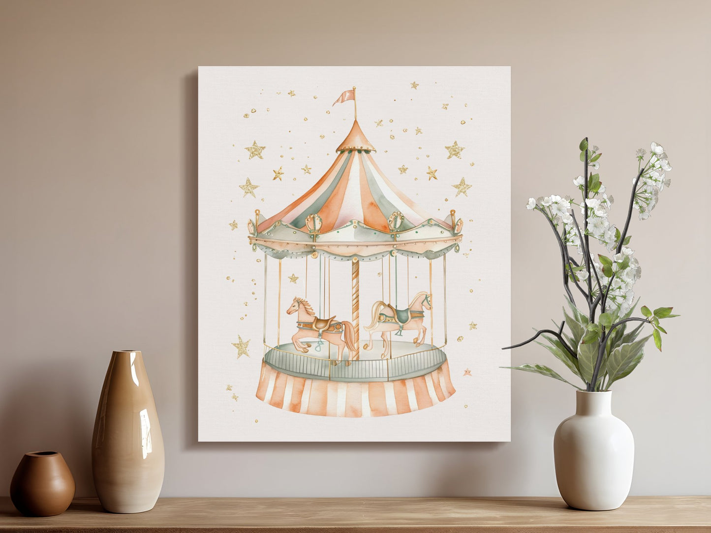 Premium Poster of Carousel and Stars Nursery Wall Art Canvas Wraps