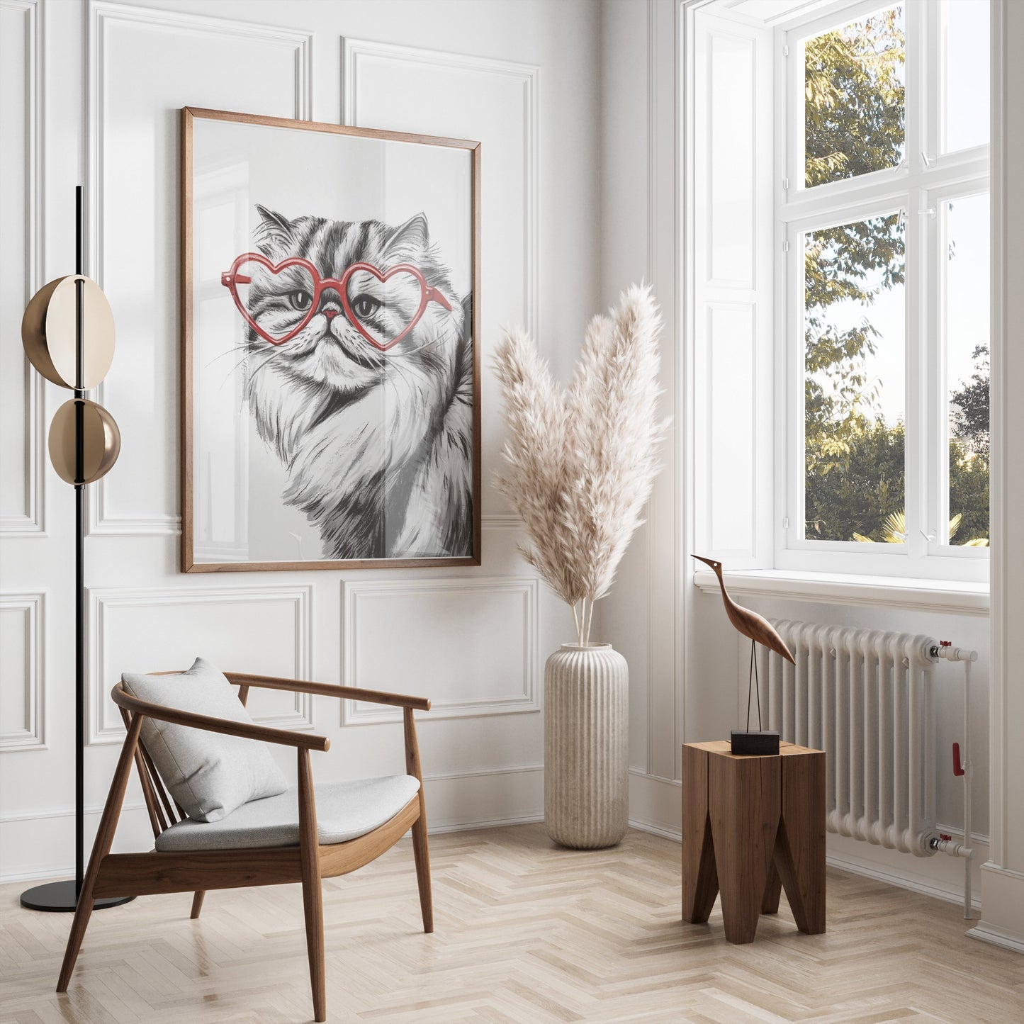 Premium Poster of Cat Illustration with Red Heart Sunglasses Posters