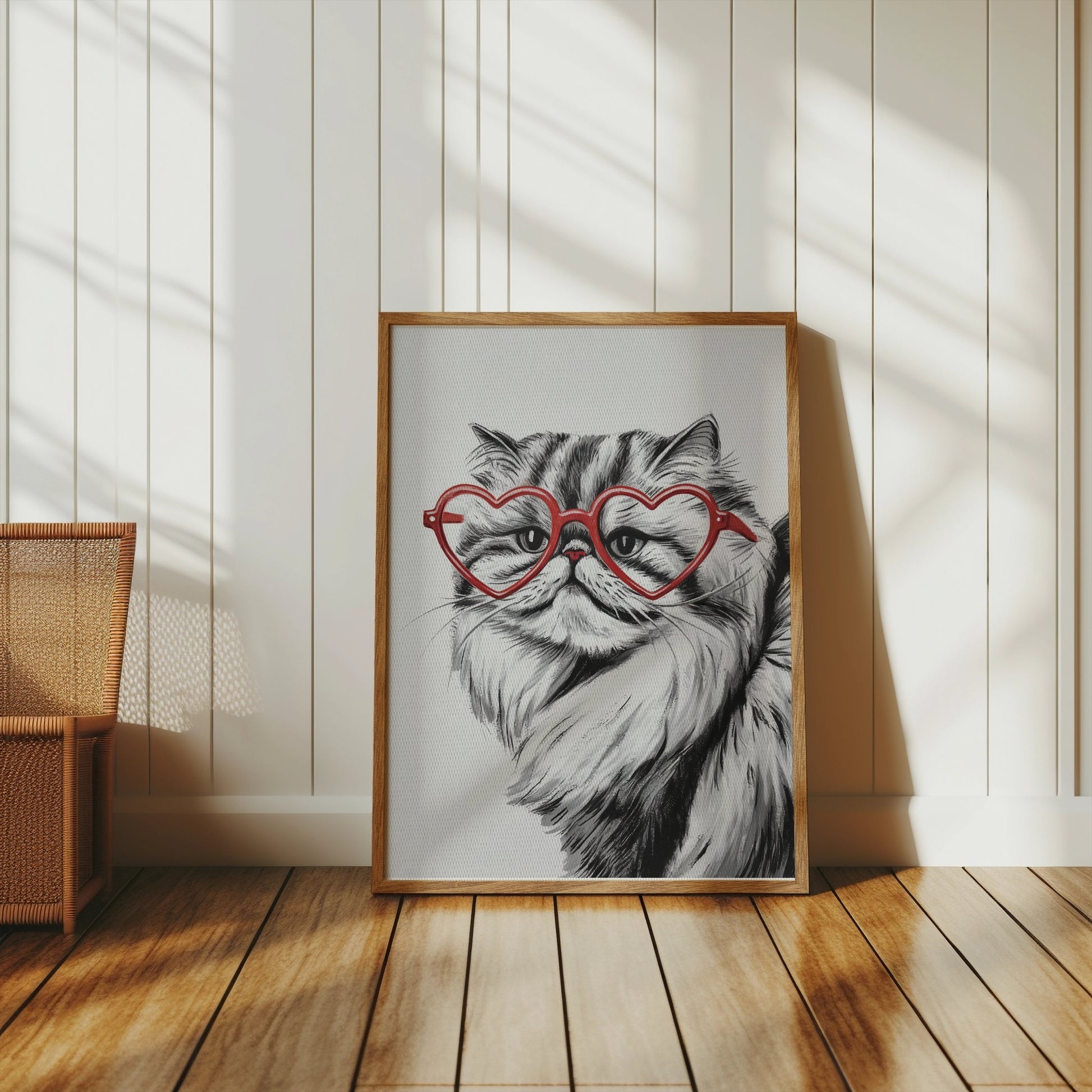 Premium Poster of Cat Illustration with Red Heart Sunglasses Posters