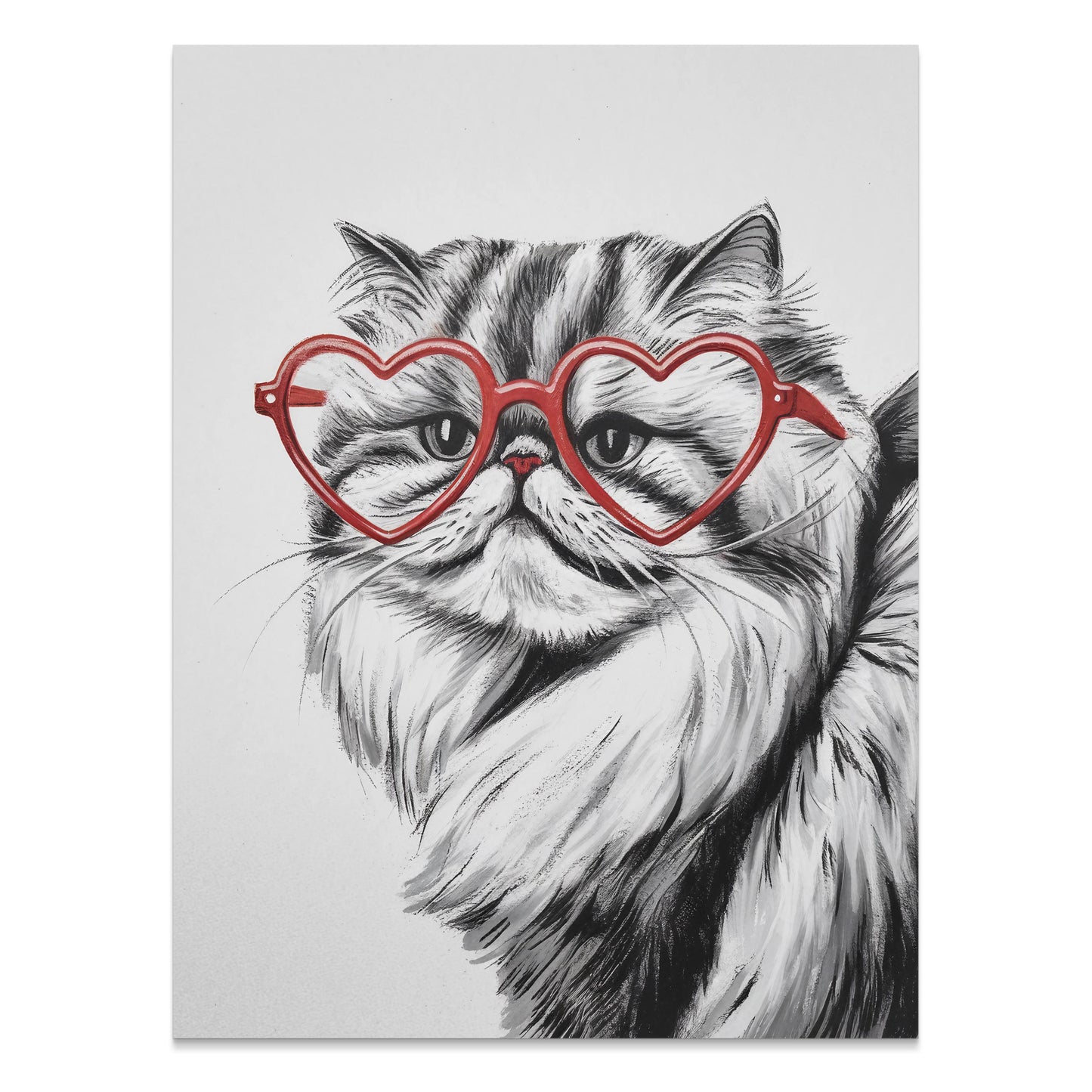 Premium Poster of Cat Illustration with Red Heart Sunglasses Posters