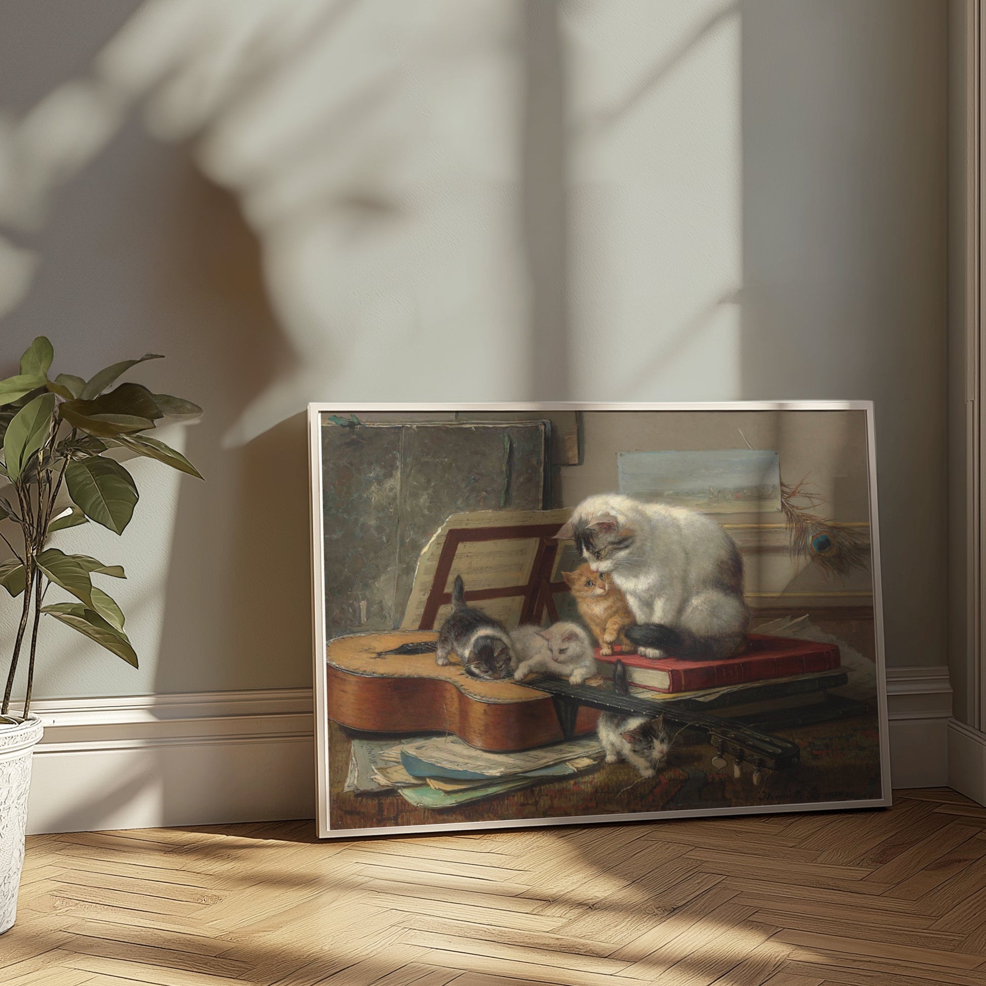 Premium Poster of Cats with Guitar and Books Cute Animal Art Posters
