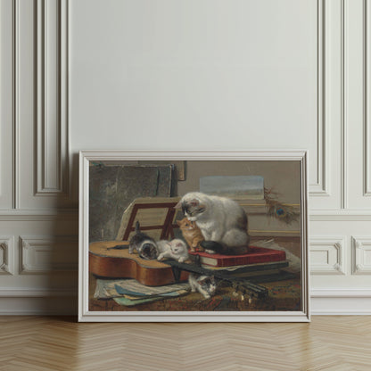 Premium Poster of Cats with Guitar and Books Cute Animal Art Posters
