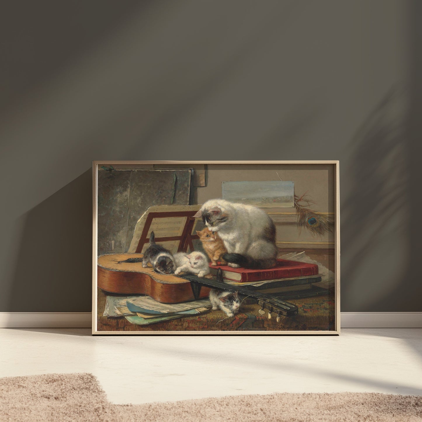 Premium Poster of Cats with Guitar and Books Cute Animal Art Posters